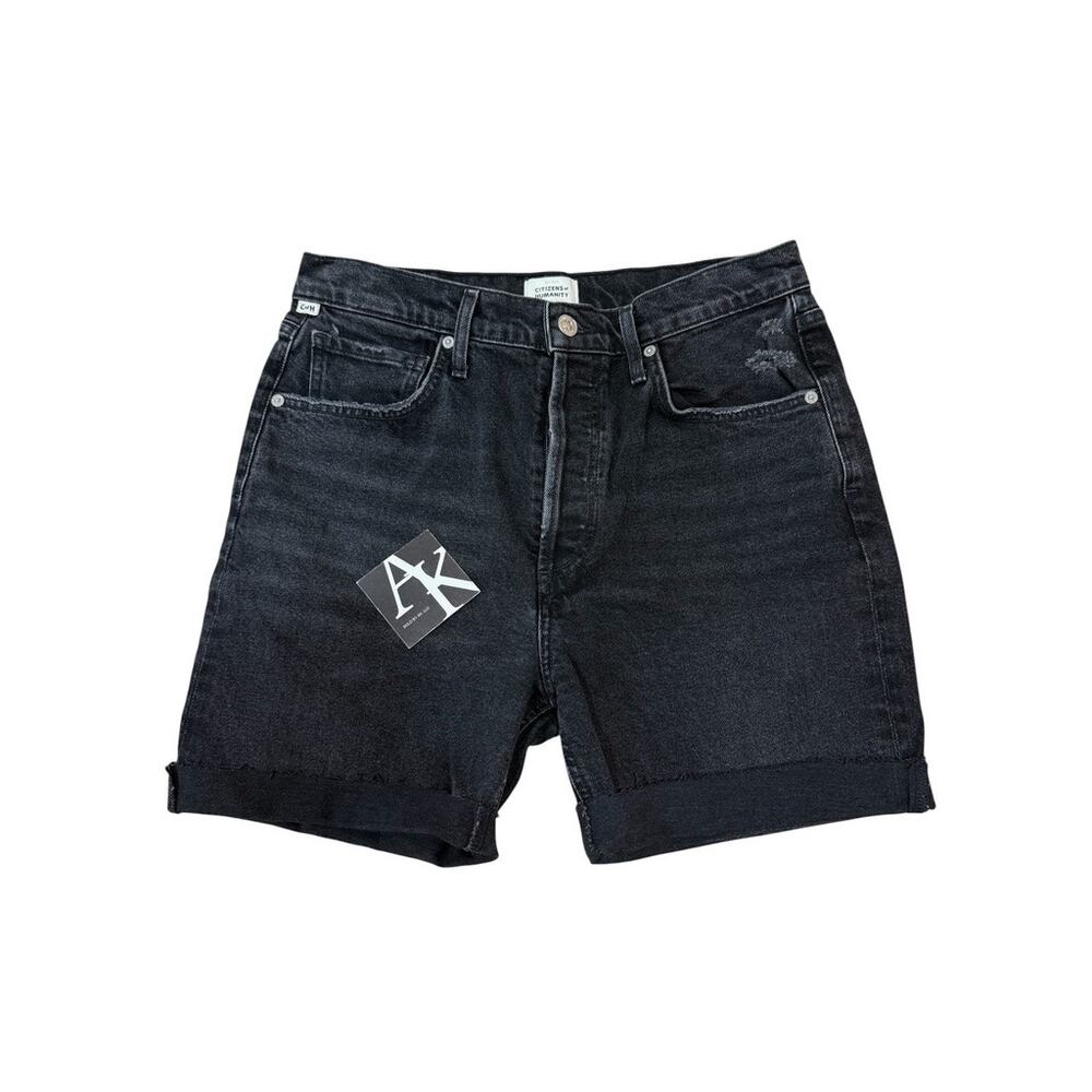 Citizens of Humanity Jolene High Rise Denim Shorts Black Cuffed Raw Hem Reworked